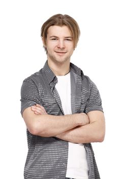 stylish smiling guy in the fancy shirt.isolated on white background