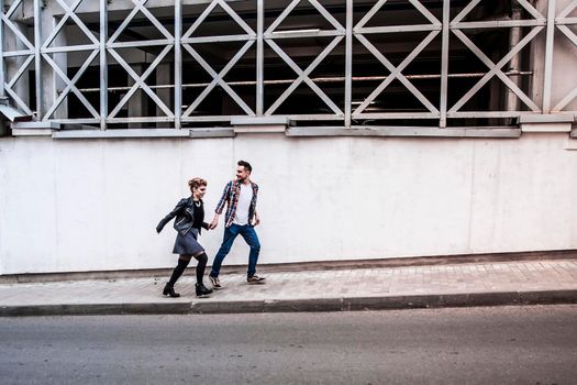 concept of happiness.city life.a couple in love.the photo has a blank for text