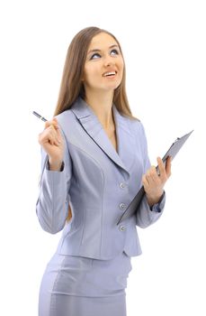 The beautiful business woman on a white background