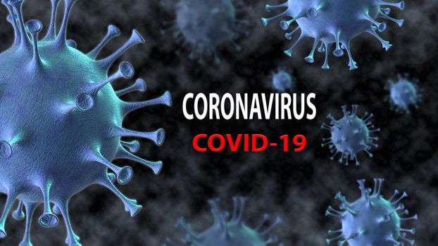 Danger of a pandemic, epidemic of humanity. Coronavirus 2019-nCov novel coronavirus concept responsible for Asian flu outbreak. Close-up virus under the microscope. 3D render.