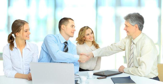 Group of businessmen discussing income.