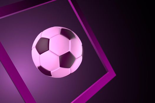 Classic 3D soccer ball on a purple background, flying into the goal
