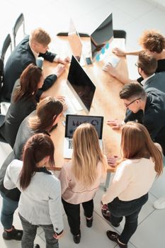 top view. a group of employees discussing financial data. business concept