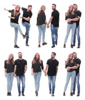 collage of photos of a beautiful young couple . isolated on a white background