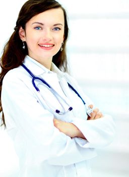 A young attractive woman doctor in the clinic.