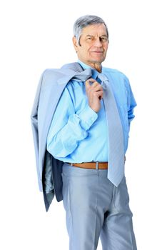 Nice businessman at the age. Isolated on a white background.