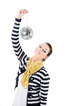 young woman with a mirror ball