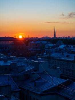 City at sunset. Beautiful evening picturesque summer panorama of St. Petersburg, Russia.