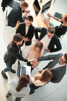 top view. a group of young business people in a modern office. business concept