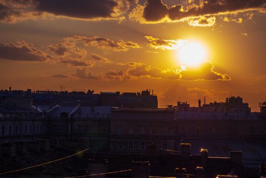 Cityscape view over the rooftops of St. Petersburg.