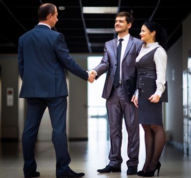 cheerful business men shaking hands