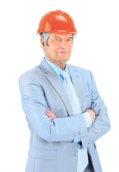 Engineer at the age of. Isolated on a white background.