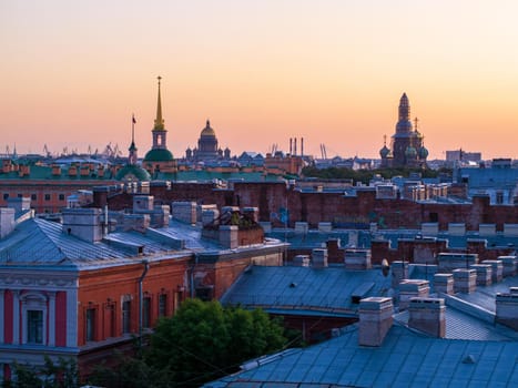 City at sunset. Beautiful evening picturesque summer panorama of St. Petersburg, Russia.