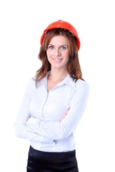 Portrait of smiling business woman, isolated on white background