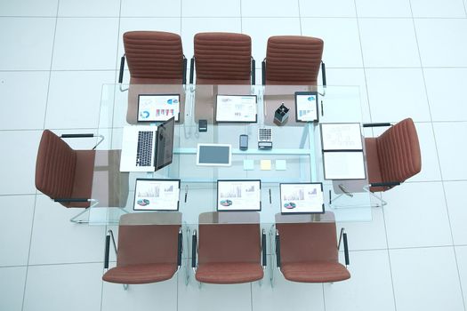 view from the top.conference hall before the meeting.photo with copy space.