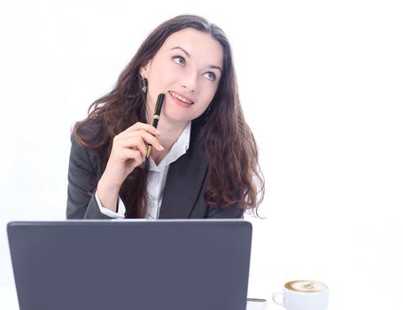 Pretty business woman working at office.photo with copy space.