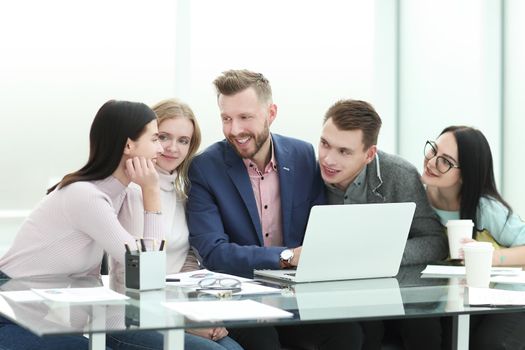 business team holds a briefing in a modern office . people and technology