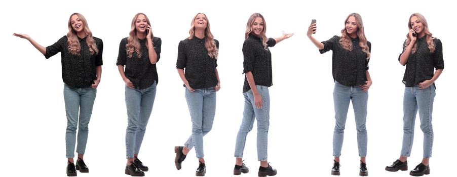 collage of photos of a cute young woman. isolated on a white background