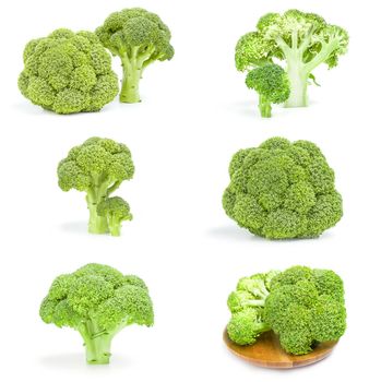 Collage of broccoli cabbage isolated over a white background