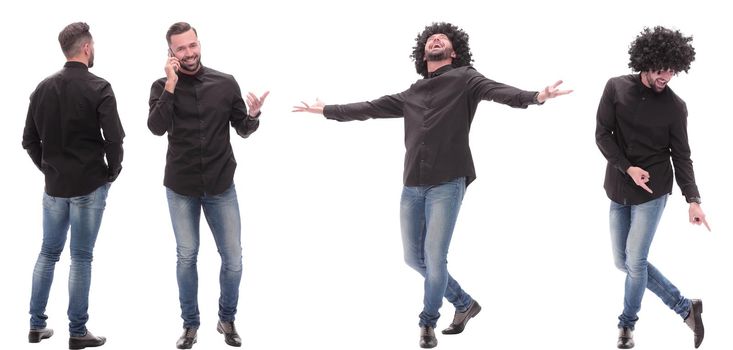 collage of photos of a casual young man with a smartphone