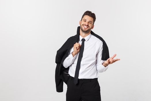 business and office concept - handsome smart buisnessman looking to camera. Isolated over white background