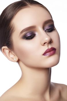 Beautiful Woman with Professional Makeup. Celebrate Style Eye Make-up, Perfect Eyebrows, Shine Skin. Bright Fashion Look.