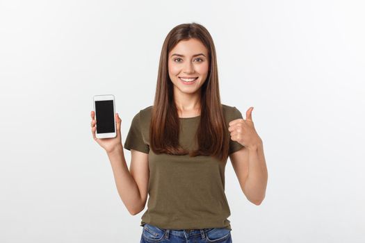 Girl Holding Smart Phone - Beautiful smiling girl holding a smart phone.