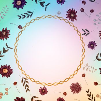 Greeting card template with floral ornament and a round place for text in the center. Space for copying.
