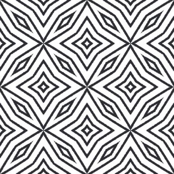 Striped hand drawn pattern. Black symmetrical kaleidoscope background. Repeating striped hand drawn tile. Textile ready cute print, swimwear fabric, wallpaper, wrapping.