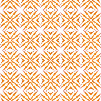 Textile ready sublime print, swimwear fabric, wallpaper, wrapping. Orange marvelous boho chic summer design. Watercolor ikat repeating tile border. Ikat repeating swimwear design.
