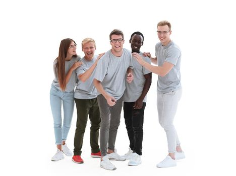 in full growth. group of diverse young people in identical t-shirts. isolated on white background