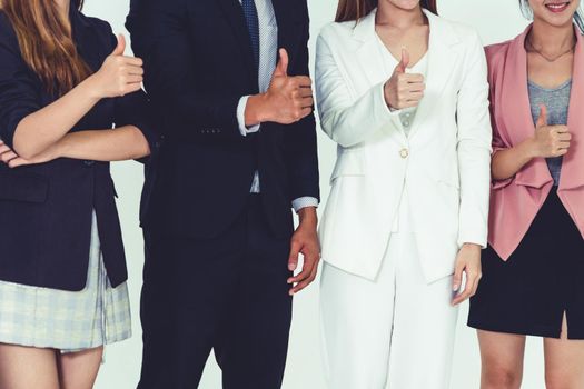 Businesswomen and businessman standing in row in office. Corporate business and teamwork concept.