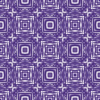 Ikat repeating swimwear design. Purple symmetrical kaleidoscope background. Textile ready marvelous print, swimwear fabric, wallpaper, wrapping. Summer ikat sweamwear pattern.