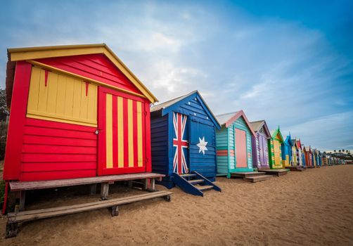 Brighton beach bathing boxes, Melbourne. Brighton beach located in the south of Melbourne. Bathing boxes are the well-known landmark of Birghton beach in Melbourne.