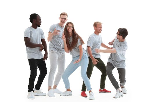 in full growth. group diverse of lively young people . isolated on white background