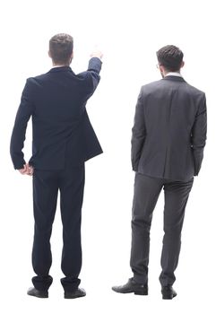 rear view. two businessmen looking at copy space. isolated on white background.