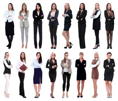 in full growth.collage of a group of successful young business women. isolated on white background