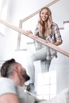 close up. young husband and wife in their new cozy apartment