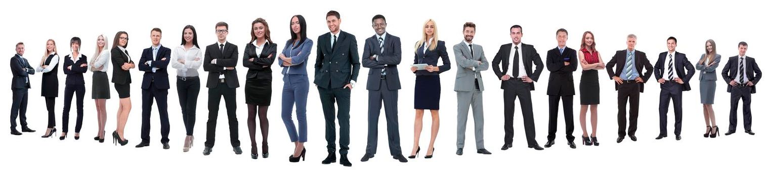 panoramic photo of a professional numerous business team.isolated on white background.