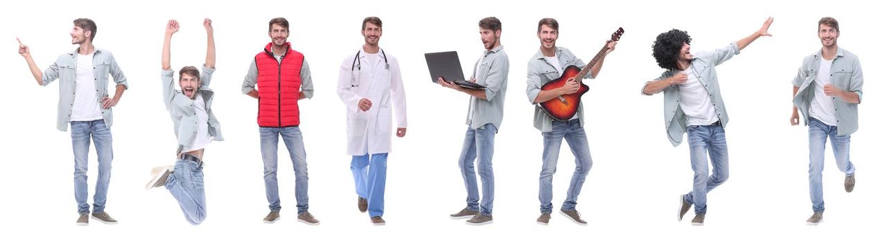 collage doctor and young man isolated on white background