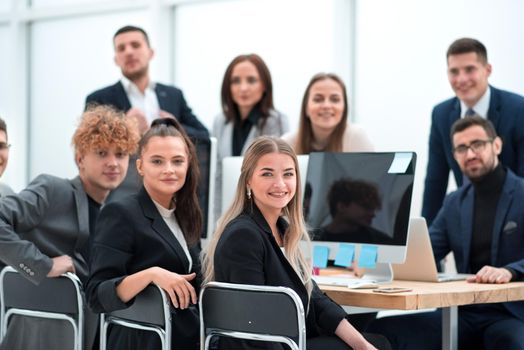 close up. Manager and business team sitting at the Desk