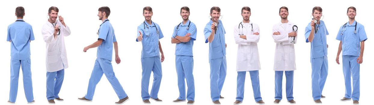 panoramic collage group of medical doctors . isolated on white background