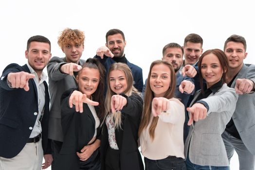 close up . agroup of confident young business people pointing at you. the concept of choice