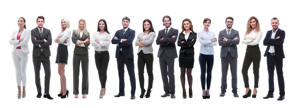panoramic photo of a big business team standing together. isolated on white background.