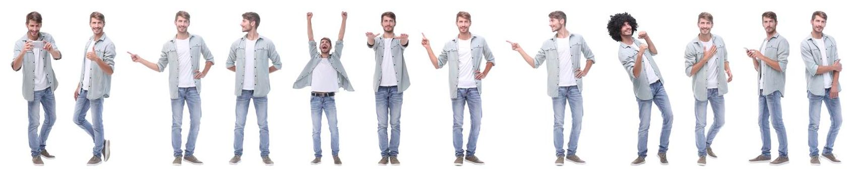 panoramic collage of young people leading a healthy lifestyle.isolated on white background