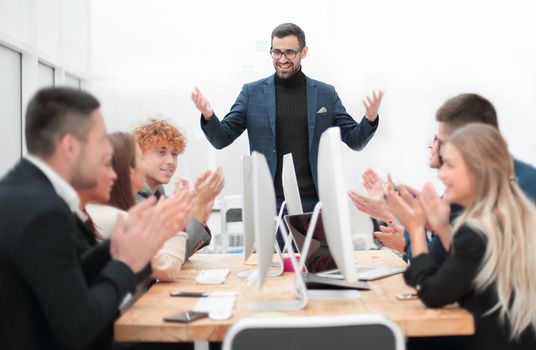 businessman holds a working meeting with the business team. photo with copy space