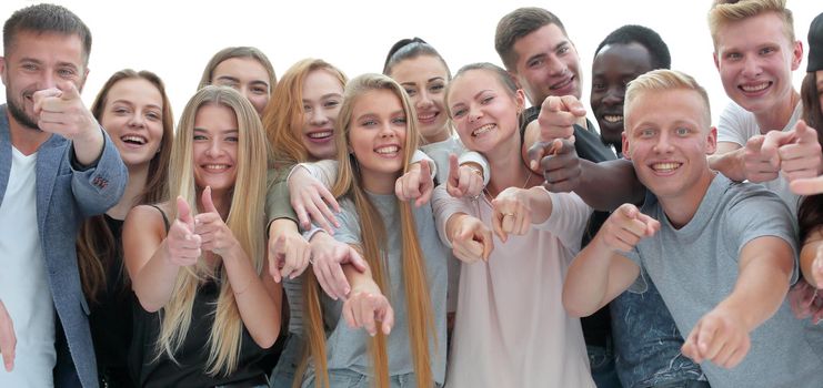 close up. a group of young like-minded people pointing at you