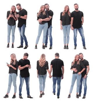 collage of photos of a beautiful young couple . isolated on a white background