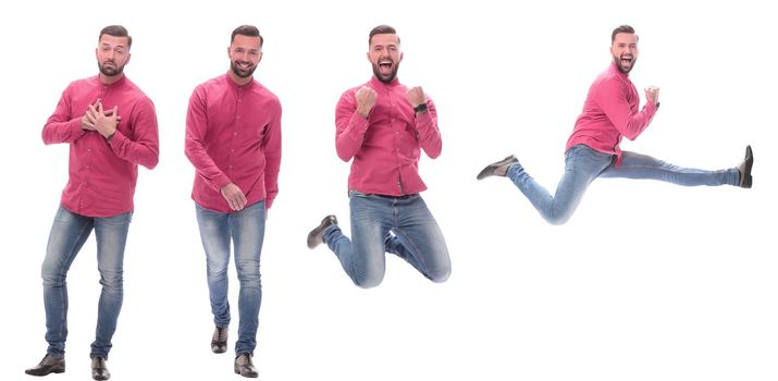 collage of photos of a fashionable man in jeans. isolated on a white background