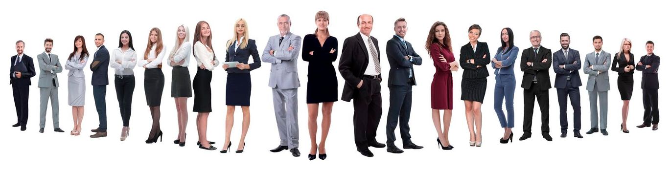 panoramic photo of a professional numerous business team.isolated on white background.